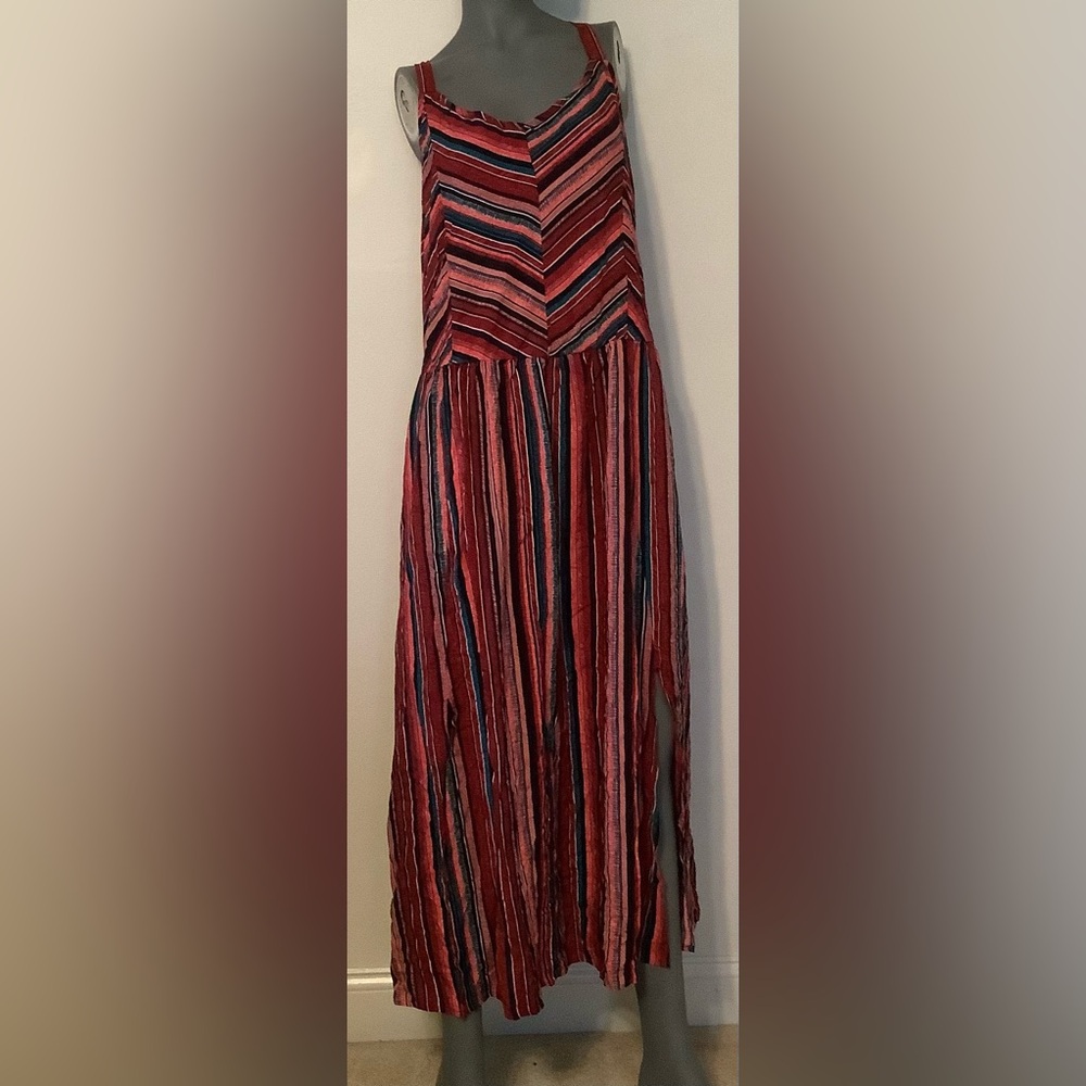 Bloomchic Striped Spaghetti Strap Pocket Front Slits Hem Dress Size 30